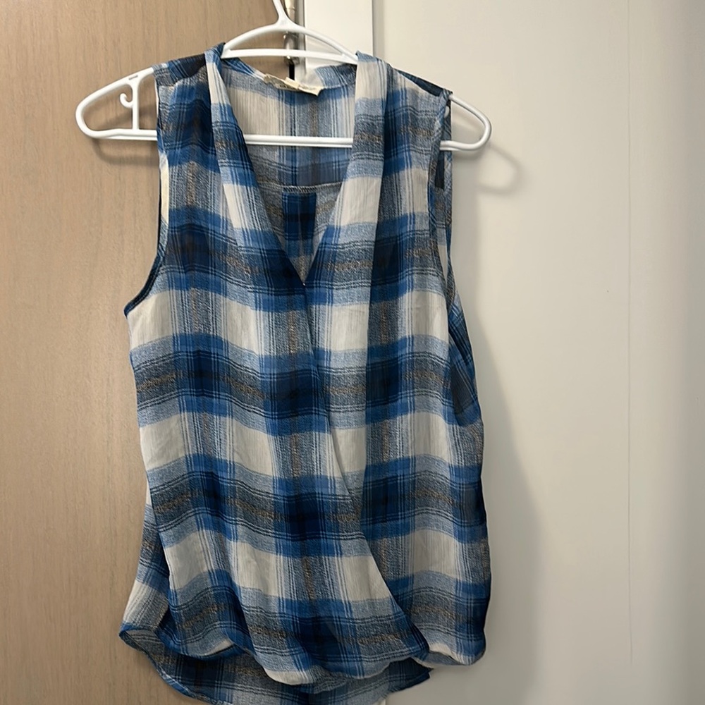 Blue and White Plaid Sleeveless Top